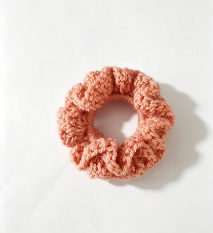 Flutterby handmade crochet hair scrunchie in soft acrylic yarn