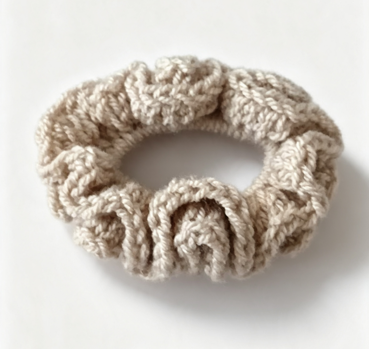 Flutterby handmade crochet hair scrunchie in soft acrylic yarn