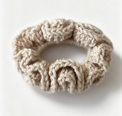 Flutterby handmade crochet hair scrunchie in soft acrylic yarn